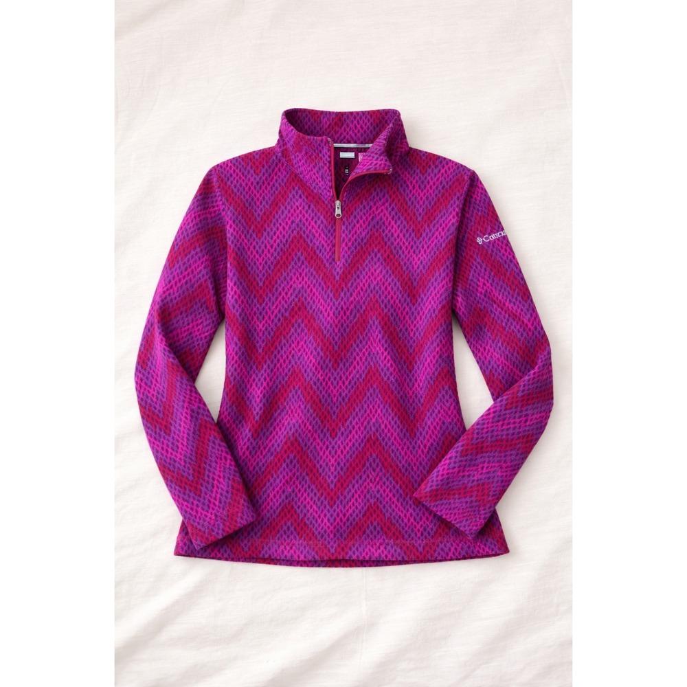 Columbia Half Zip Fleece Pullover Women's M Purple Pink Chevron Print‎